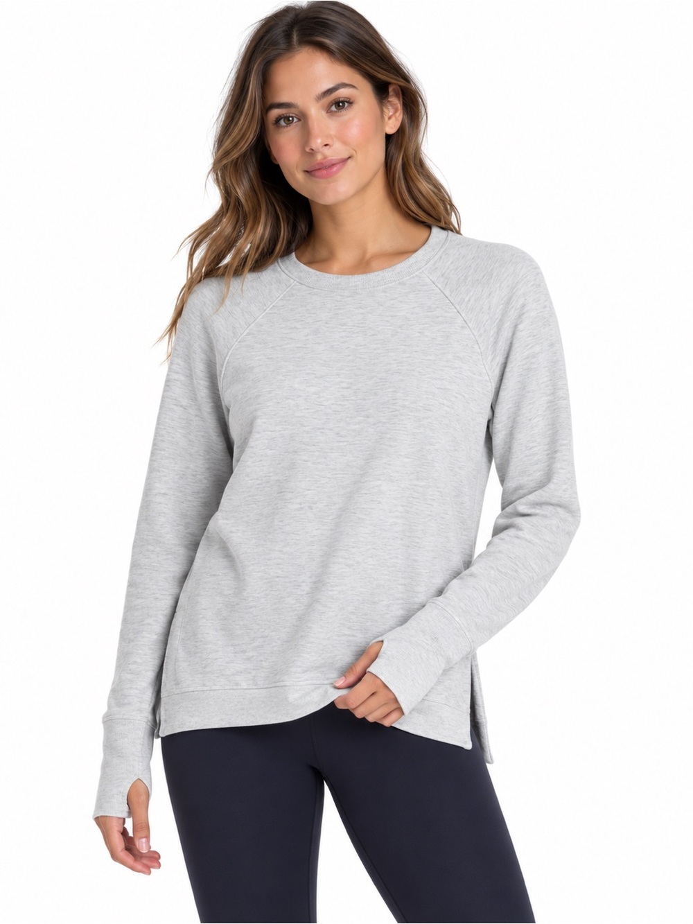 Athleta Coaster Luxe Recover Side Slit Sweatshirt XXS Light Heather Grey
